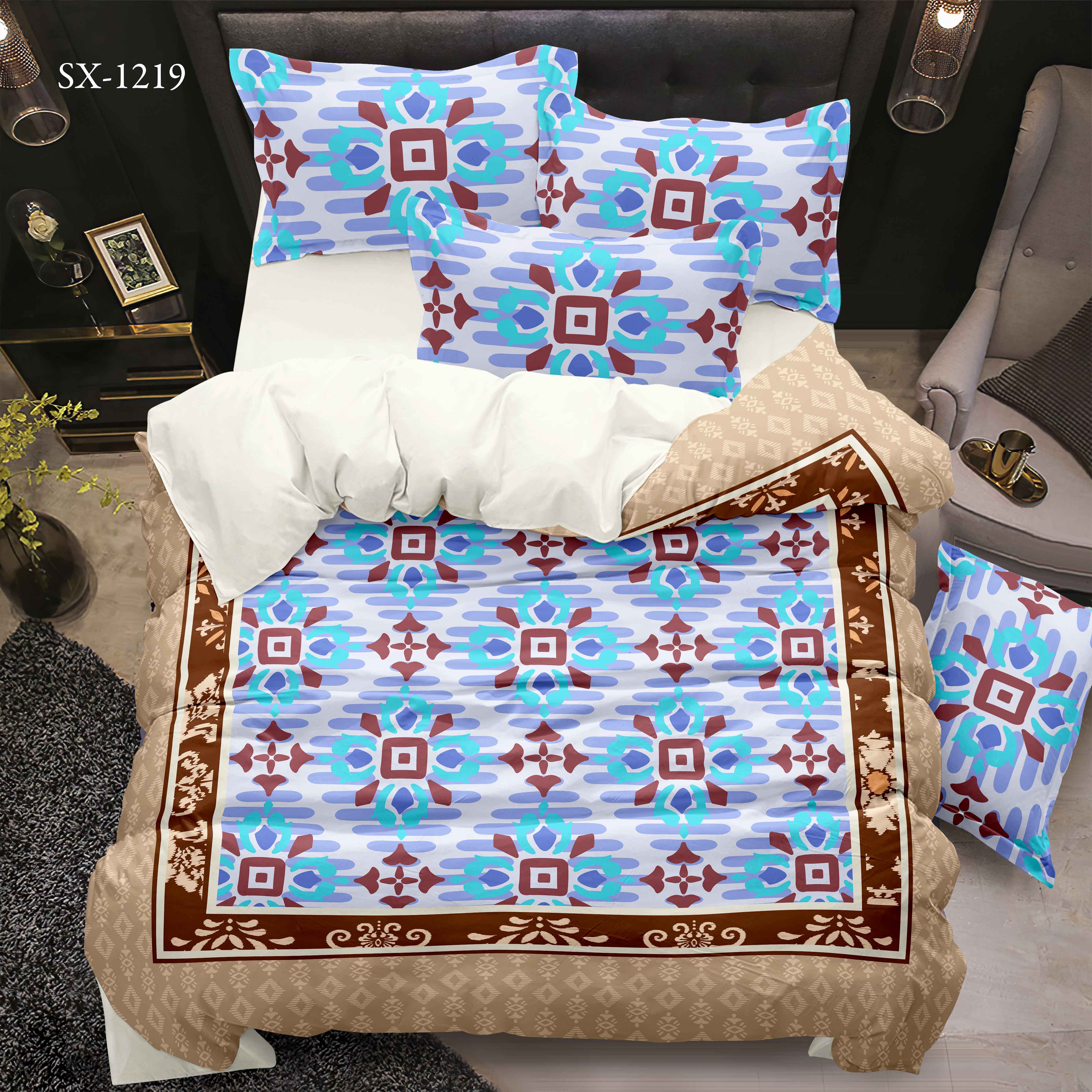 ورقة السرير المطبوعة الرقمية 5D مع فسيفسائية وتصميم الحدود الزخرفية