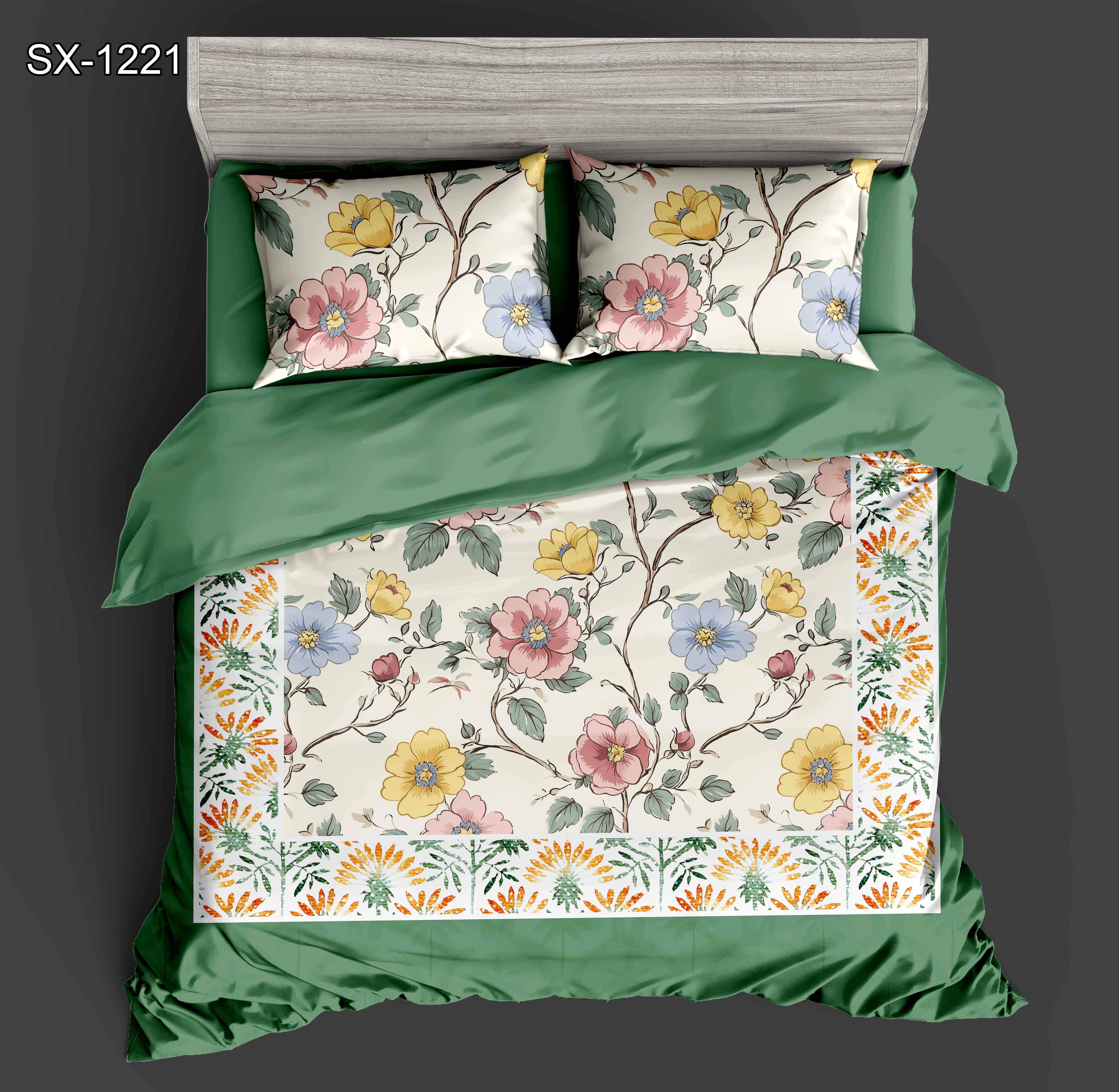 مجموعة الأدوار الرقمية المطبوعة 5D مع أزهار متعدد الألوان وتصميم الحدود النباتية