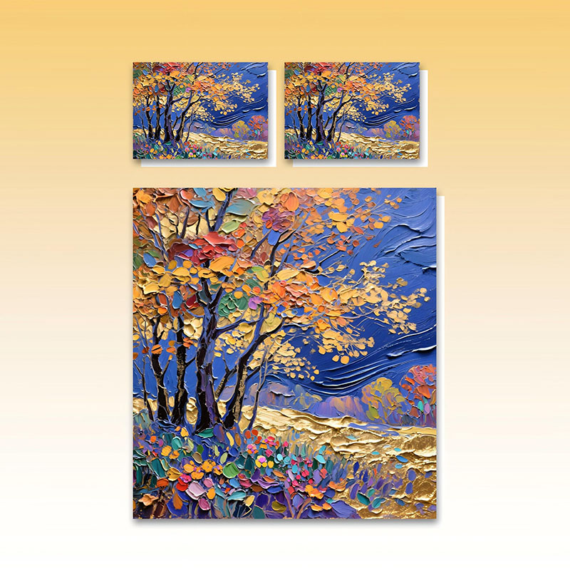 طقم مفروشات بتأثير طلاء زيتي 5D - منظر طبيعي خريفي نابض بالحياة