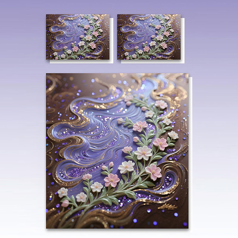 ‌طقم مفروشات بطبعة زهور رقمية 5D - ‌أزهار ودوامة