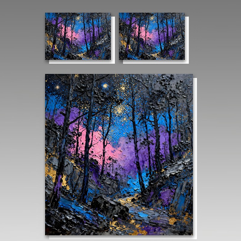 طقم مفروشات بطباعة رقمية بتأثير طلاء زيتي 5D - شفق الغابة