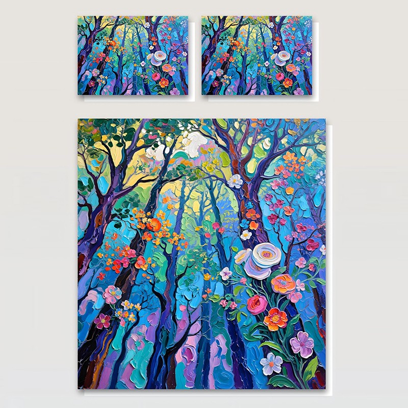 مجموعة مفروشات مطبوعة رقمية بتأثير طلاء زيتي 5D - حديقة زهر الغابة‌