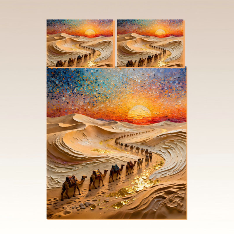 طقم مفروشات بتأثير طلاء زيتي 5D - قافلة الجمل على طريق الحرير