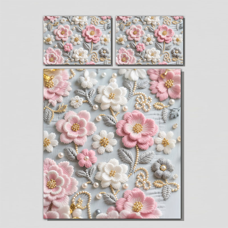 مجموعة مفروشات الأزهار بتأثير التطريز الرقمي 5D - الخوخ المحمر