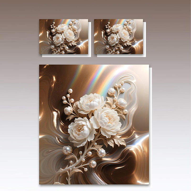 طقم سرير بطبعة زهور رقمية 5D - زهرة الفاوانيا المزينة باللؤلؤ