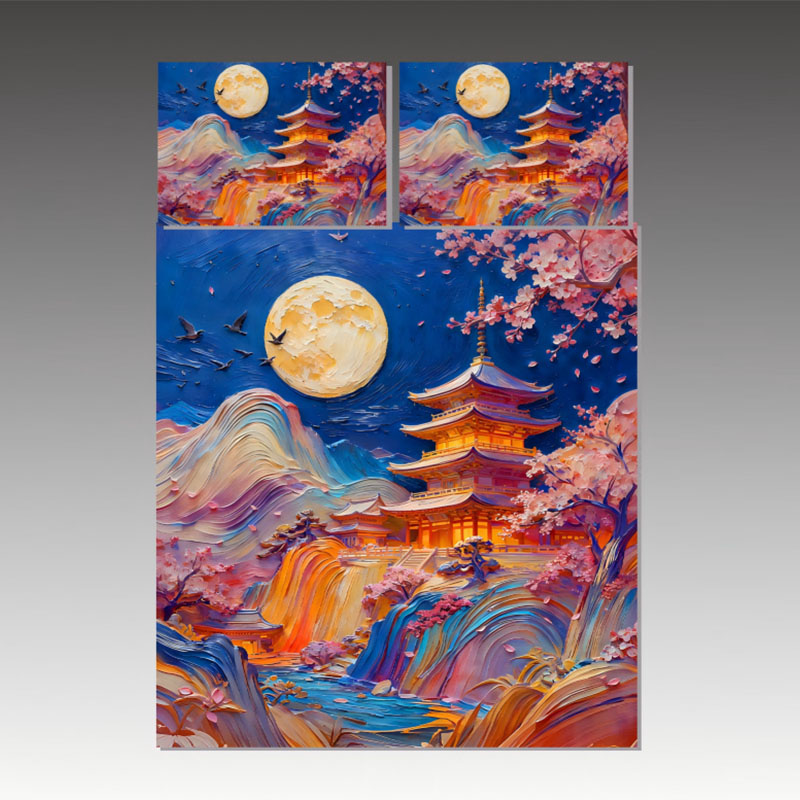 ‌طقم مفروشات بتأثير طلاء زيتي 5D - معبد مضاء