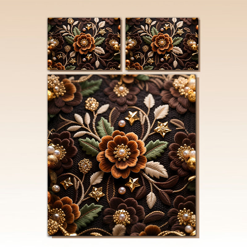 مجموعة مفروشات الأزهار بتأثير التطريز الرقمي 5D - الفاوانيا المستوحاة من الطراز القديم