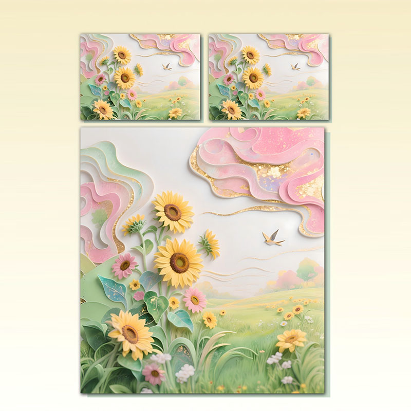 طقم سرير بطبعة زهور رقمية 5D - مرج عباد الشمس