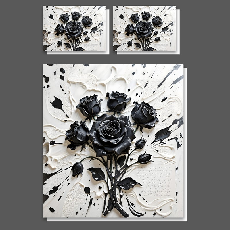 طقم سرير بتأثير طلاء زيتي 5D - وردة سوداء