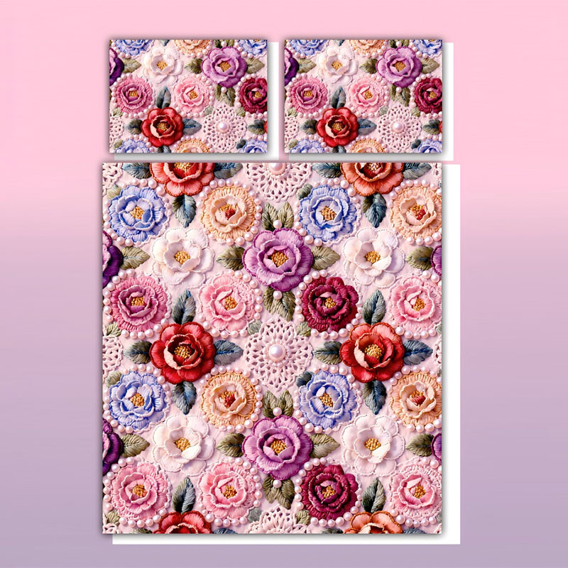 5D الأزهار التطريز تأثير الطباعة الرقمية مجموعة الفراش الفاوانيا