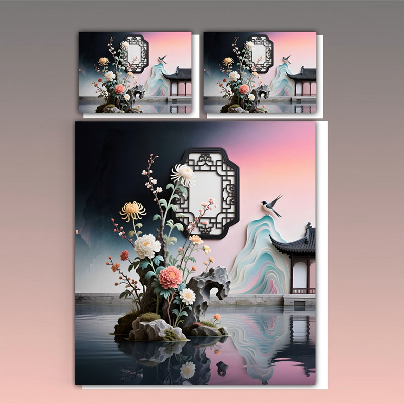 طقم سرير بطبعة زهور رقمية 5D - Moonlight Pavilion