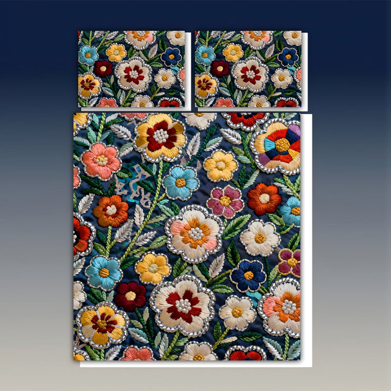 طقم مفروشات طباعة رقمية بتأثير تطريز زهري 5D - الأزهار المجرية