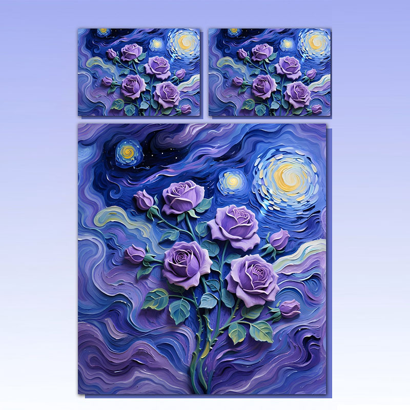 طقم مفروشات بطبعة زهور رقمية 5D - سماء وردية ومرصعة بالنجوم