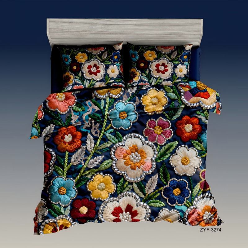 طقم مفروشات طباعة رقمية بتأثير تطريز زهري 5D - الأزهار المجرية