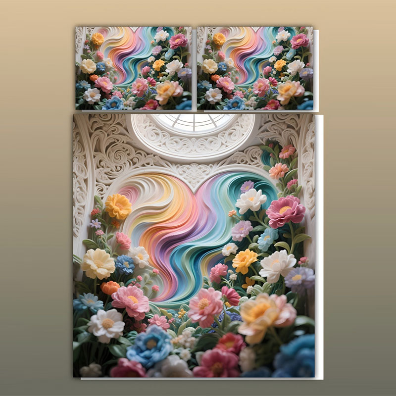 طقم سرير بطبعة زهور رقمية 5D - حديقة قوس قزح