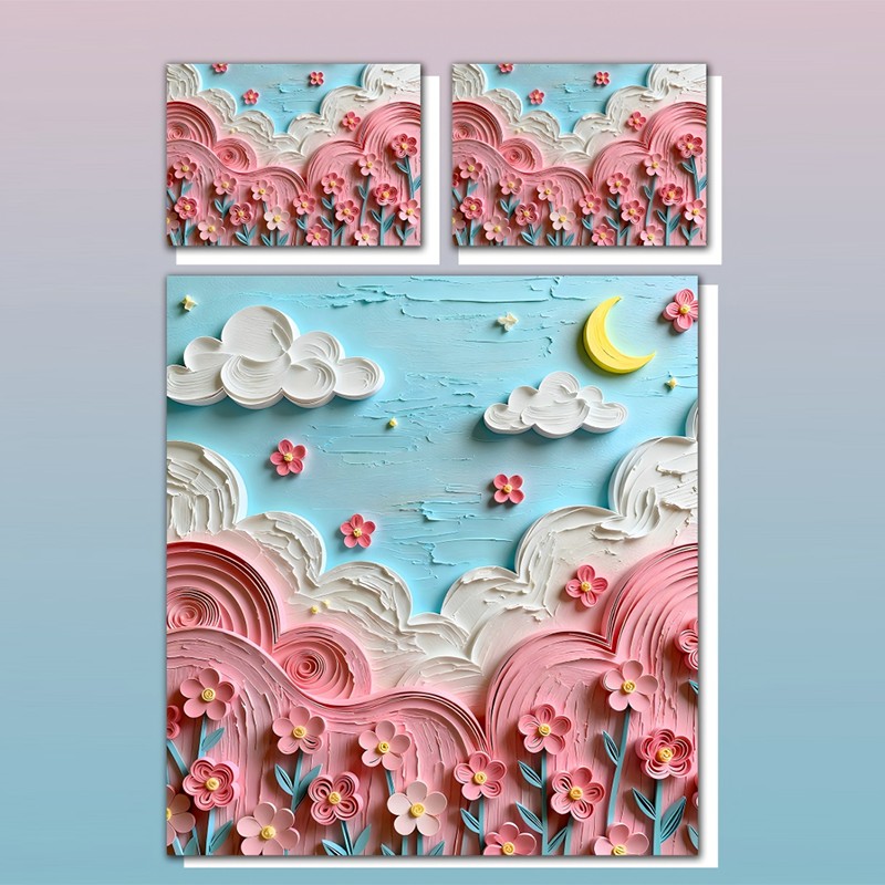 طقم مفروشات بطباعة رقمية 5D - زهور وسحاب