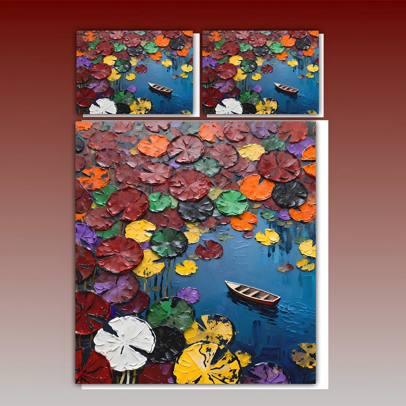 مجموعة مفروشات مطبوعة رقمية بتأثير طلاء زيتي 5D - بركة زنبق الماء