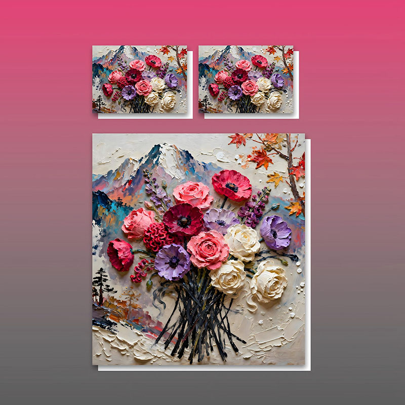 طقم مفروشات بتأثير طلاء زيتي 5D - تحفة زهور نابضة بالحياة