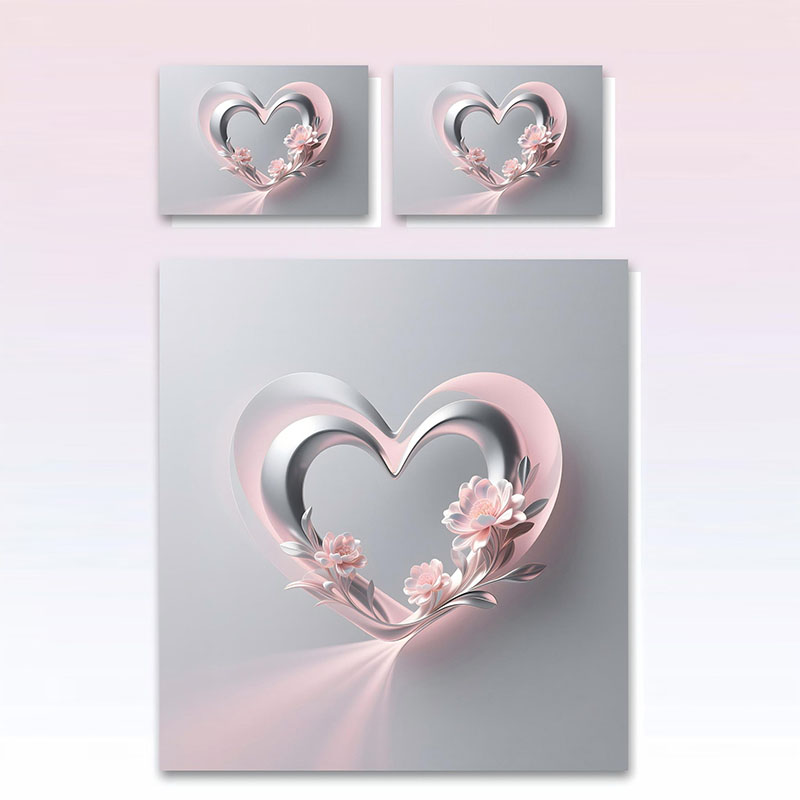 طقم سرير بطبعة زهور رقمية 5D - قلب وزهور