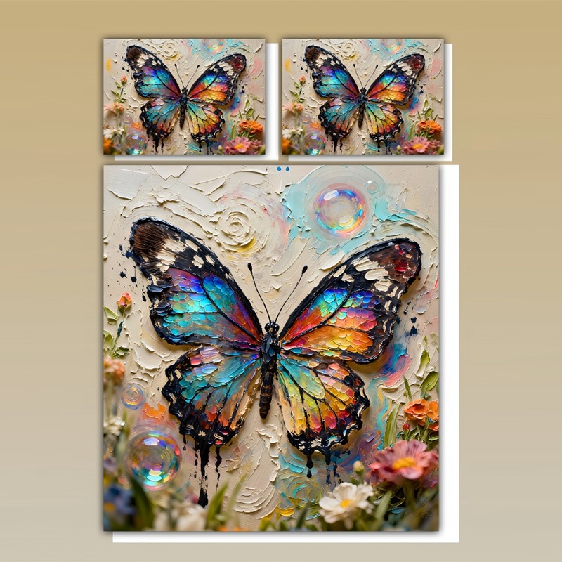 طقم مفروشات بطباعة رقمية بتأثير طلاء زيتي 5D - حديقة الفراشات