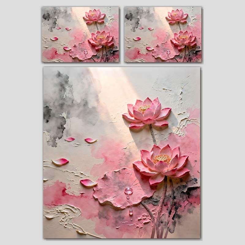 طقم مفروشات بتأثير طلاء زيتي 5D - راحة فنية لوتس لغرفة نومك