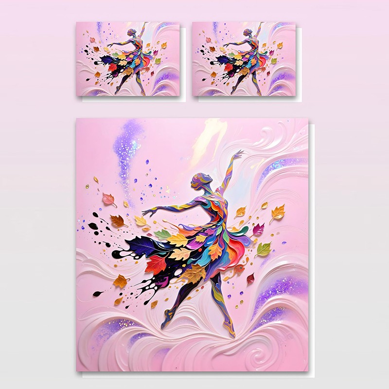 مجموعة مفروشات مطبوعة رقمية بتأثير طلاء زيتي 5D - سلسلة أوراق الباليه