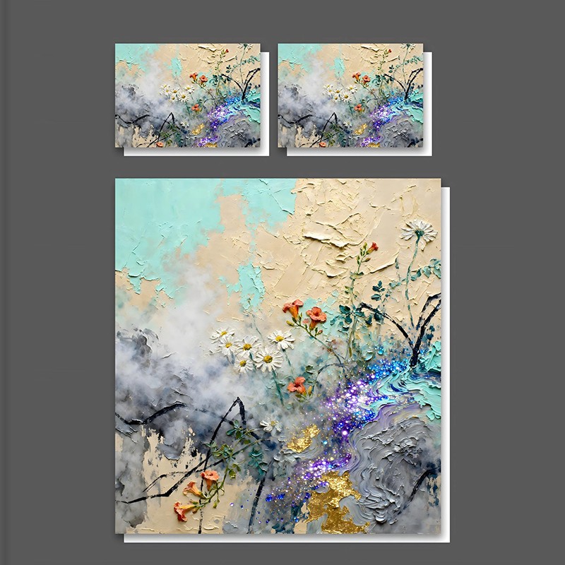 طقم مفروشات بطباعة رقمية بتأثير طلاء زيتي 5D - أقحوان وزهرة برية