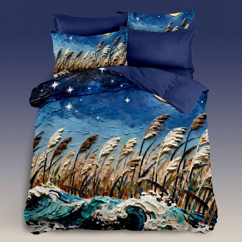 طقم مفروشات بتأثير طلاء زيتي 5D - قصب مقمر