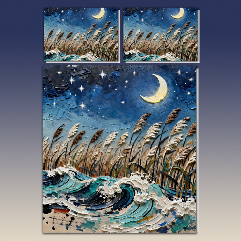 طقم مفروشات بتأثير طلاء زيتي 5D - قصب مقمر