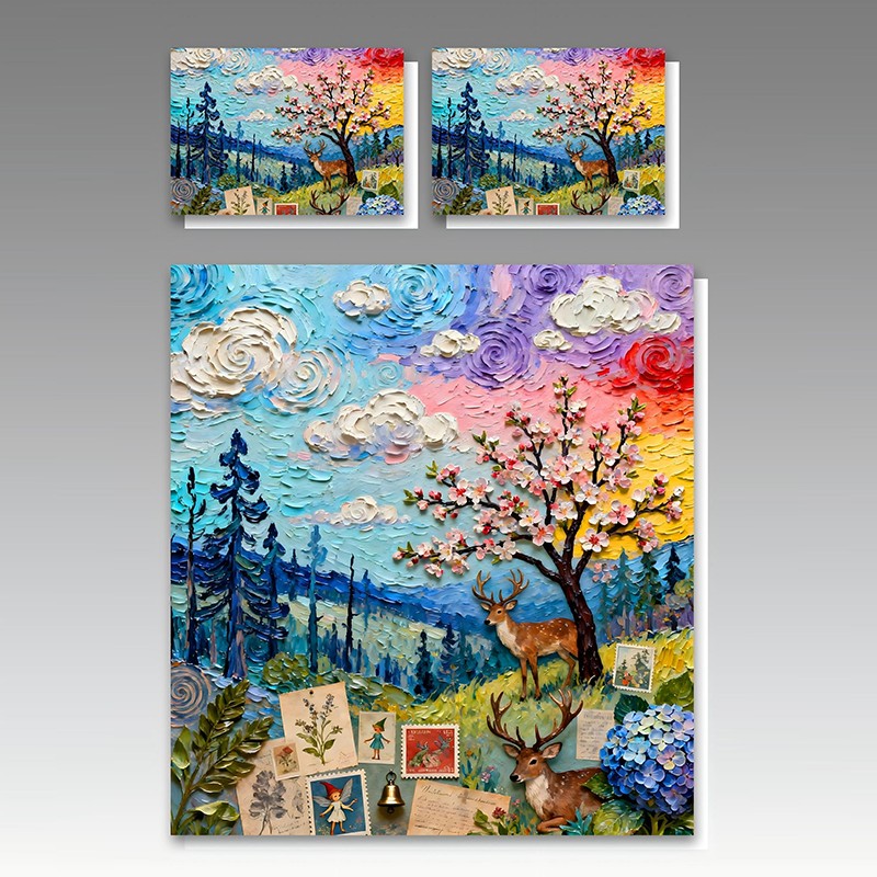 طقم مفروشات بطباعة رقمية بتأثير طلاء زيتي 5D - غابة متفتحة