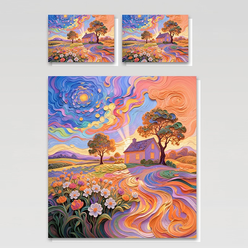 مجموعة مفروشات مطبوعة رقمية بتأثير طلاء زيتي 5D - مرج الجنية