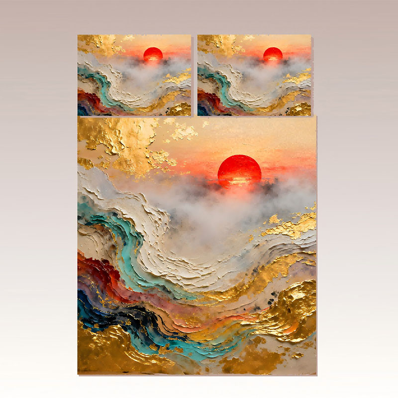طقم مفروشات بتأثير الرسم الزيتي 5D - غروب الشمس
